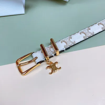 Celine Elegant Charm Belt In White/Black/Pink/Champagne Gold/Brown Taurillon Leather With Gold Hardware 18mm