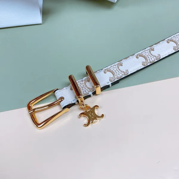 Celine Elegant Charm Belt In White/Black/Pink/Champagne Gold/Brown Taurillon Leather With Gold Hardware 18mm - Image 5