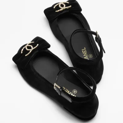 Chanel velvet, rhinestone and metal Black Mary Jane Shoes