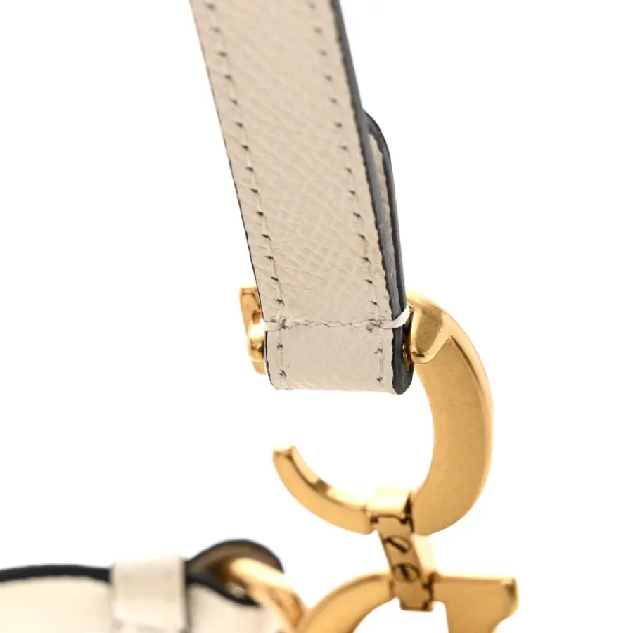 Dior Mini Saddle Bag With Strap White Grained Calfskin Leather Brass Hardware