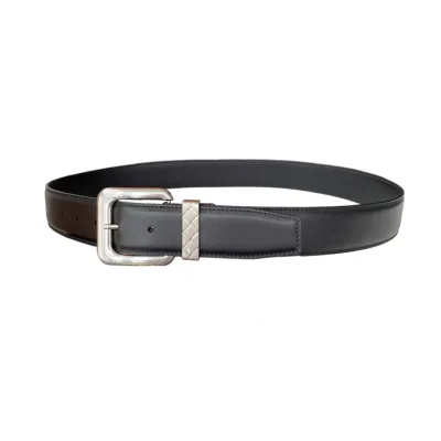 Bottega Veneta Men's Square Buckle Reversible Belt In Black Smooth Calfskin With Silver Hardware 35mm