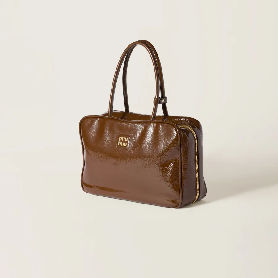 Miu Miu Beau Naplak Patent Leather Brown Top-Handle Bags