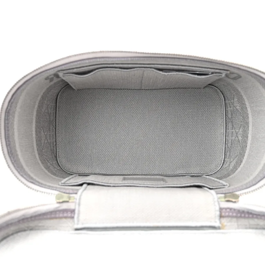 Dior Small DiorTravel Vanity Case Grey Cannage Embroidered Canvas Silver Hardware
