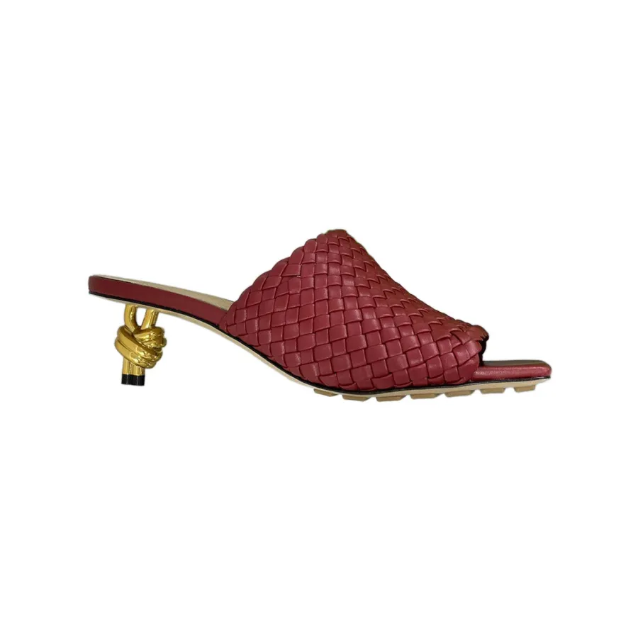 Bottega Veneta Knot Mule In Red Intrecciato Leather Mule With Signature Metal Knot Heel (Heel Height 4.5cm)