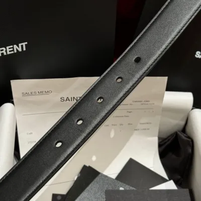 Saint Laurent Cassandre Belt In Black/Coffee Smooth Calfskin With Black/Gold/Silver Hardware 30mm