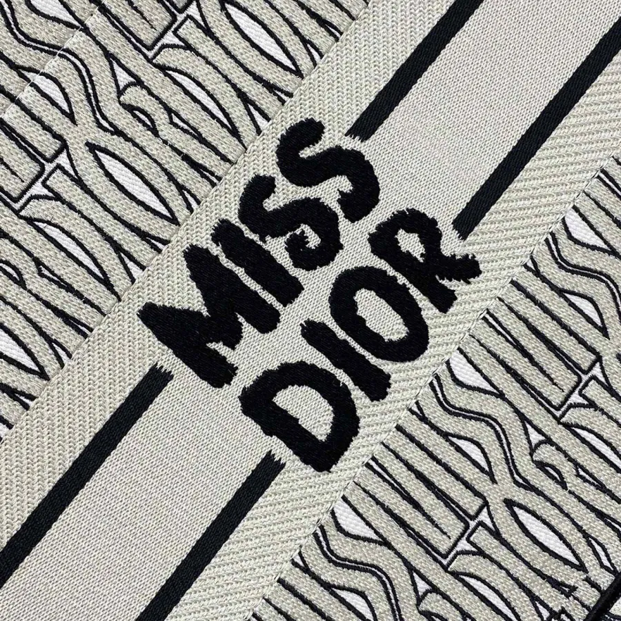 Dior Medium Dior Book Tote In White And Beige/Pink/Blue Miss Dior Allover Embroidered Canvas