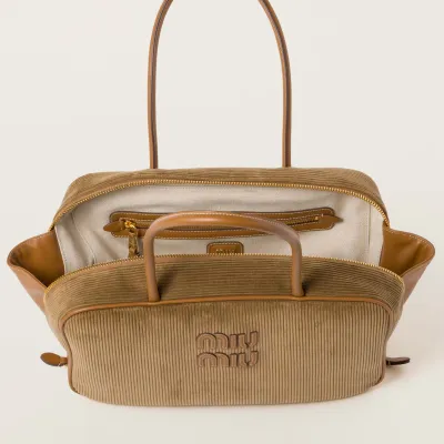 Miu Miu Aventure Nappa Corduroy Beige Brown Top-Handle Bags
