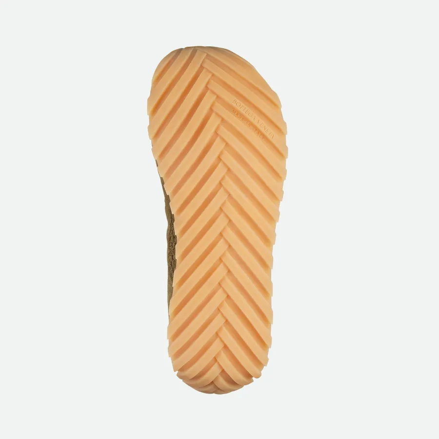 Bottega Veneta Orbit Flash Sneakers In Olive Weathered Suede Leather And Mesh Lace-Up Sneaker