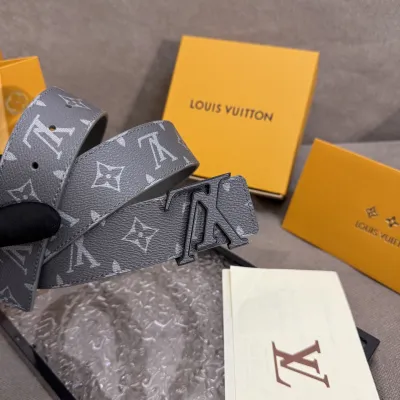 Louis Vuitton Men's LV Buckle Belt In Grey Monogram Canvas With Black/Silver Hardware 40mm