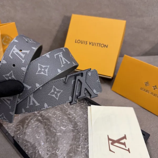 Louis Vuitton Men's LV Buckle Belt In Grey Monogram Canvas With Black/Silver Hardware 40mm - Image 4