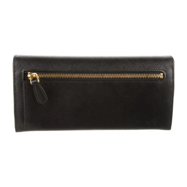 Prada Large Continental Wallet Black Saffiano Metal Leather Gold Hardware - Image 2