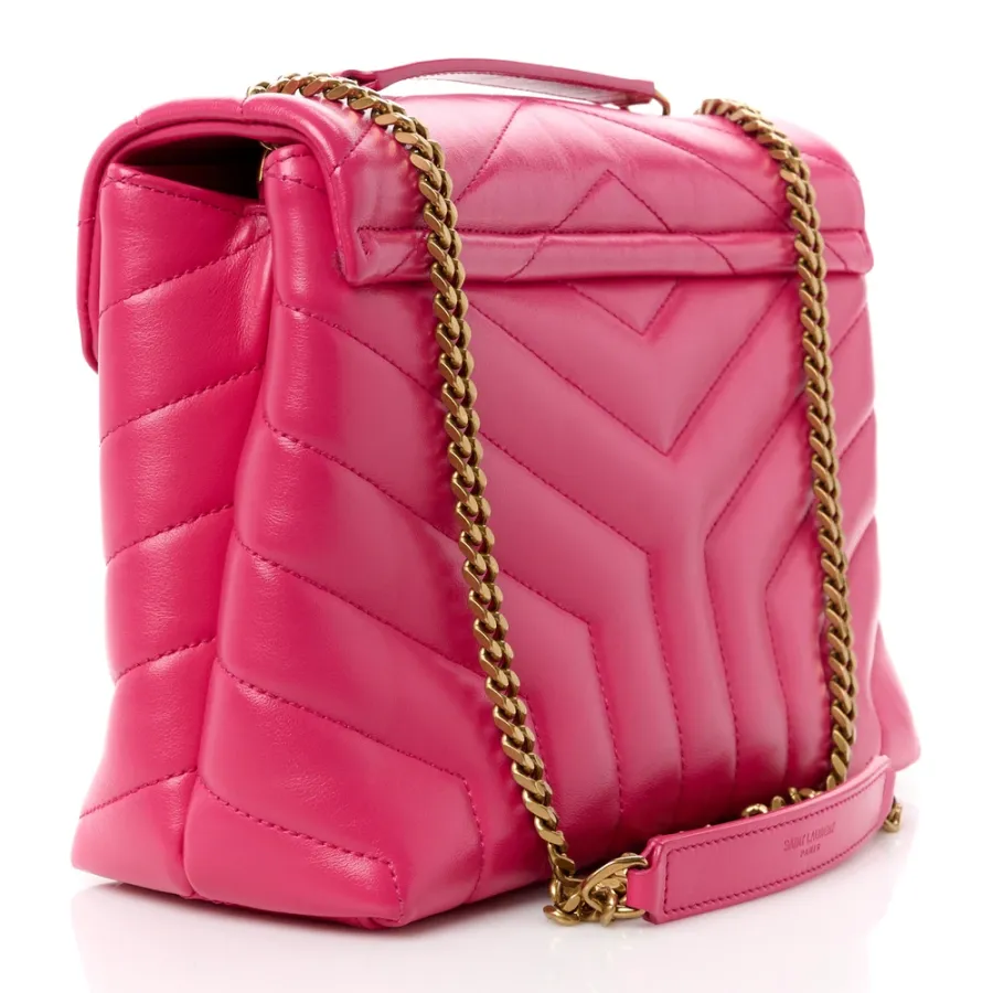 Saint Laurent Small Loulou Chain Satchel Fresh Fuchsia Y-Quilted Monogram Calfskin Leather Gold Hardware