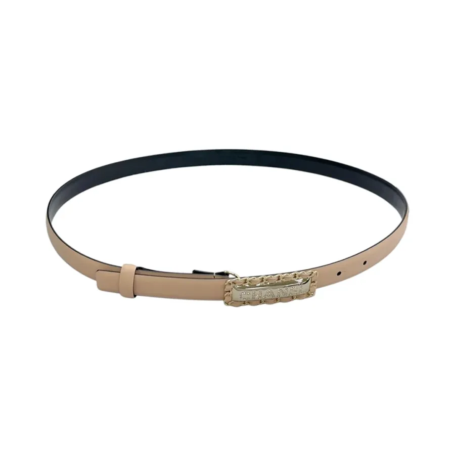 Chanel Women's Rectangled Buckle Thin Belt In Brown/Arrowroot/Champagne Gold/Pink/Pale Pink/Red/Black/White Calfskin With Gold/Silver Hardware 20mm