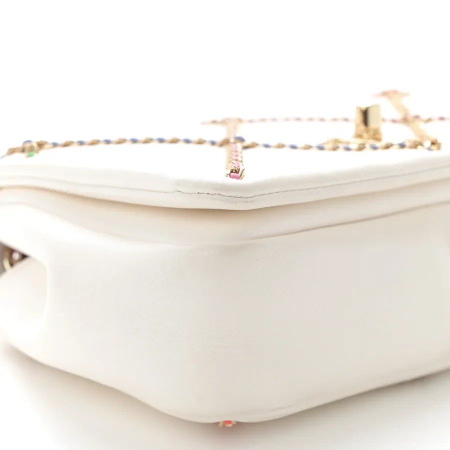 Luxury Entwined Chain Flap Bag | White Multicolor
