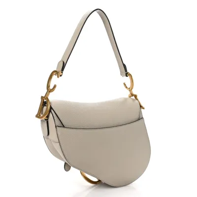 Dior Medium Saddle Bag Sand Grained Calfskin Leather Gold Hardware
