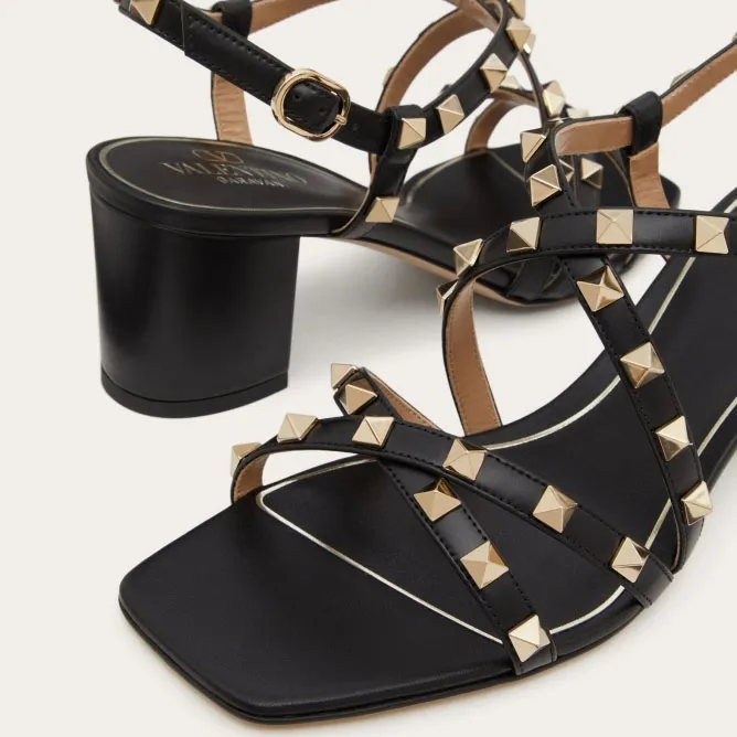 VALENTINO Black Calfskin sash sandals (heel height 6cm)