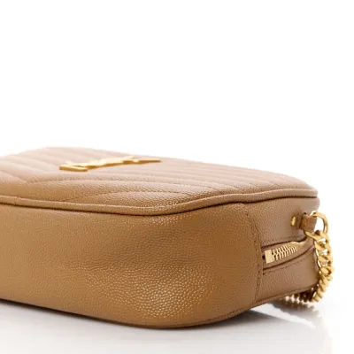 Saint Laurent Mini Lou Camera Bag Dark Natural Monogram Grain De Poudre Matelasse Leather Gold Hardware