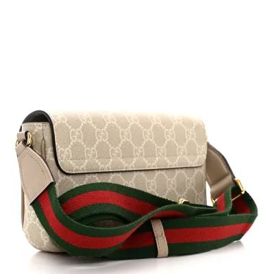 Gucci Mini Web Ophidia Envelope Shoulder Bag Beige / Mystic White / Oatmeal GG Supreme Monogram Canvas & Textured Dollar Calfskin Leather Gold Hardware