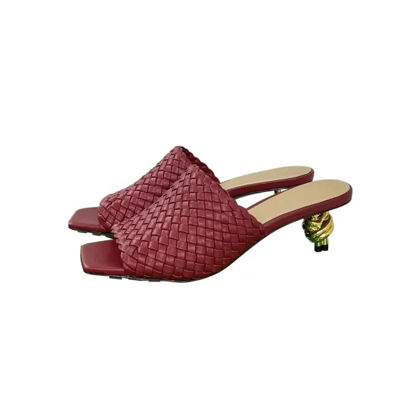 Bottega Veneta Knot Mule In Red Intrecciato Leather Mule With Signature Metal Knot Heel (Heel Height 4.5cm) - Image 4
