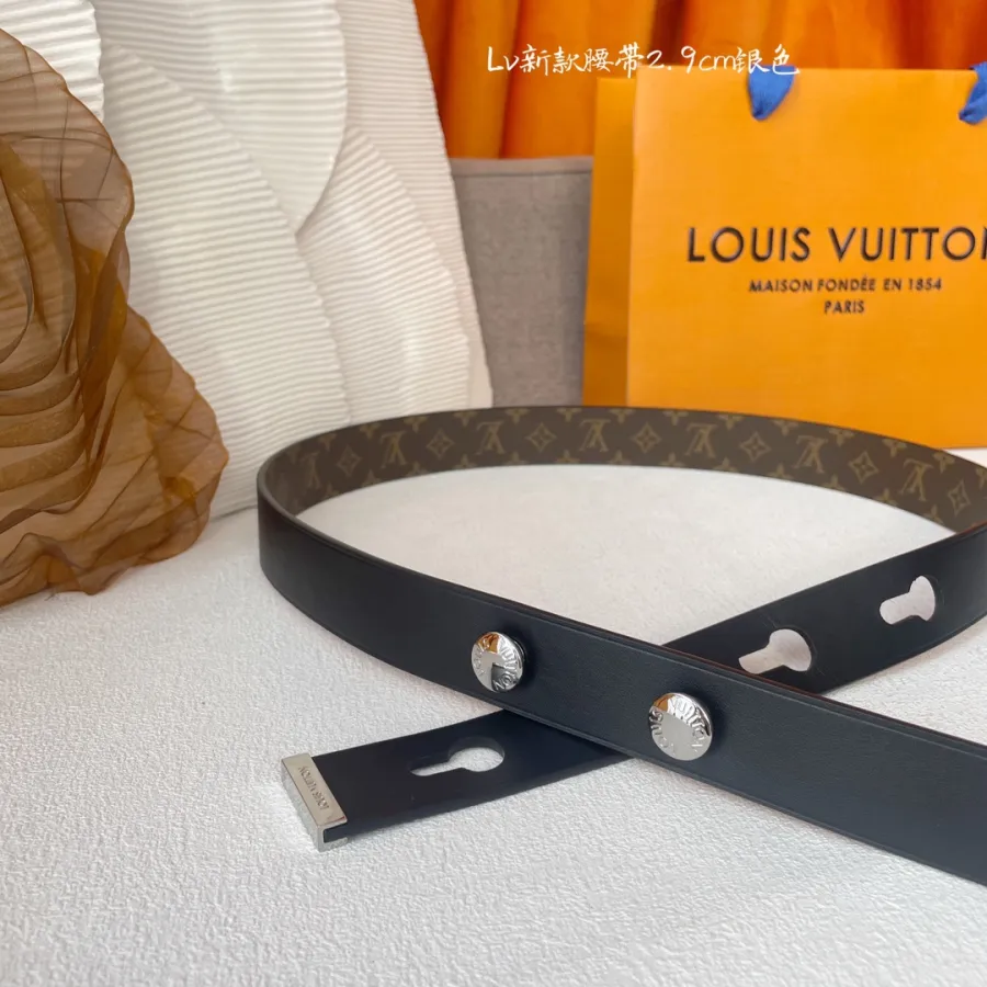 Louis Vuitton Women's Studs Reversible Belt In Black Calfskin And Monogram Canvas With Gold/Silver Hardware 29mm