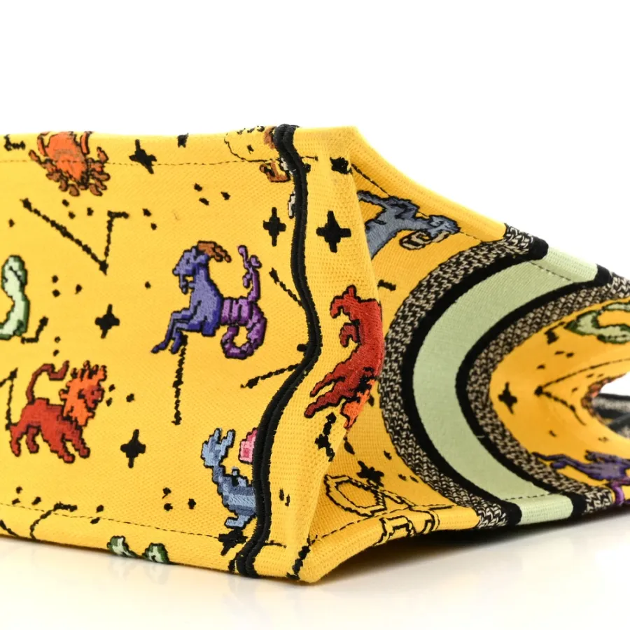 Dior Small Pixel Zodiac Book Tote Yellow Multicolor Embroidered Canvas