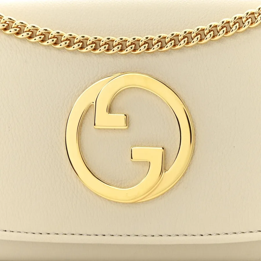 Gucci Small Roxy Blondie Continental Chain Wallet Mystic White Calfskin Leather Gold Hardware