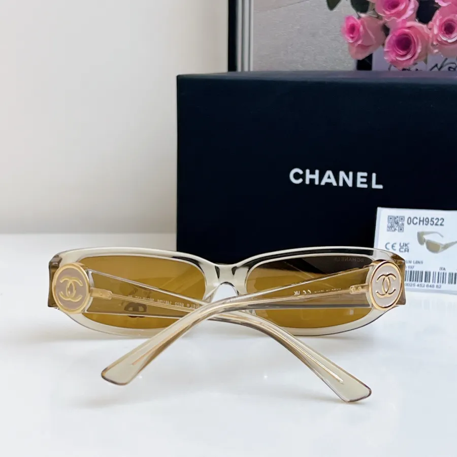 CHANEL square frame glasses tawny color size 56-18-137