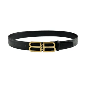 Balenciaga Men's BB Signature Belt In Black BB Monogram Calfskin With Gold/Silver Hardware 40mm