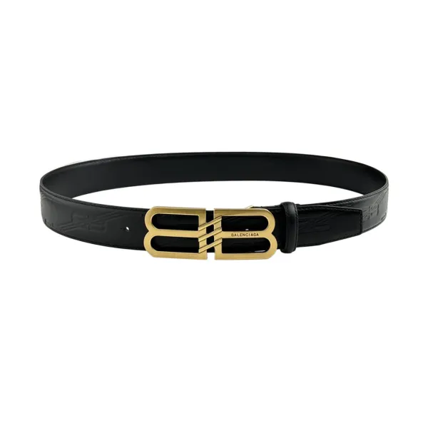 Balenciaga Men's BB Signature Belt In Black BB Monogram Calfskin With Gold/Silver Hardware 40mm