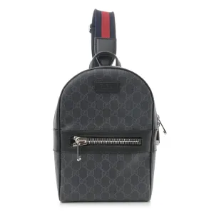 Gucci Medium Sling Backpack Black/Grey GG Supreme Monogram Canvas & Calfskin Leather Silver Hardware