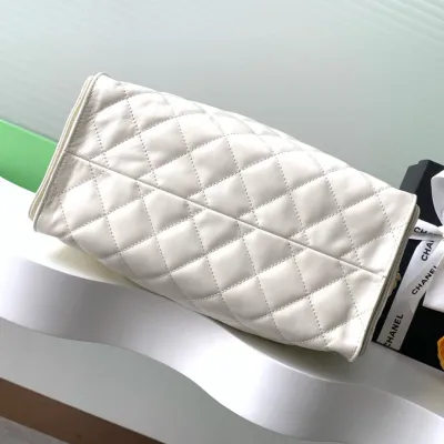 Chanel White Quilted Shiny Calfskin Leather  Shoulder Bags