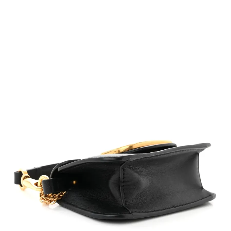 Valentino Garavani Micro VLogo Locò Shoulder Bag Black Calfskin Leather Gold Hardware