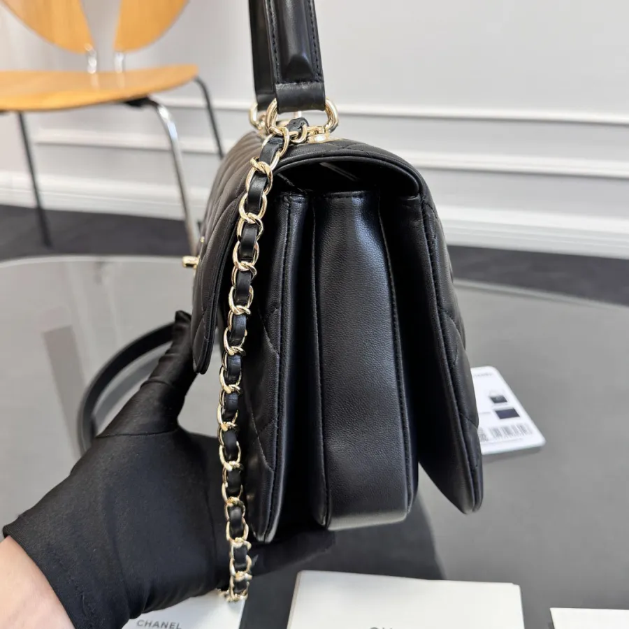 Chanel Sheepskin black gold button handbag crossbody bag