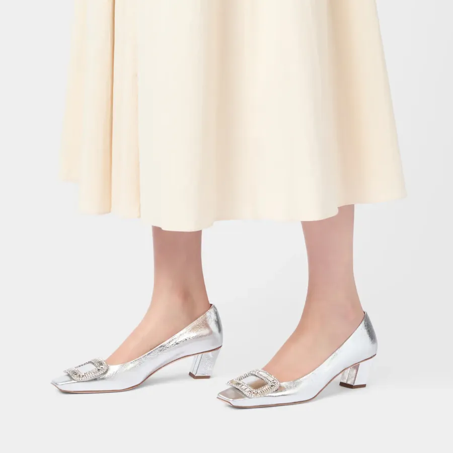 Roger Vivier Belle Vivier Pumps High Heels In Silver Leather With Crystal Buckle (Heel Height 4.5cm)