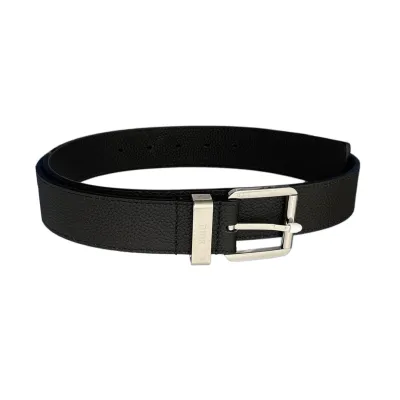 Dior Men' s 30 Montaigne Avenue Belt In Black Grained Calfskin With Silver/Gold Hardware 35mm