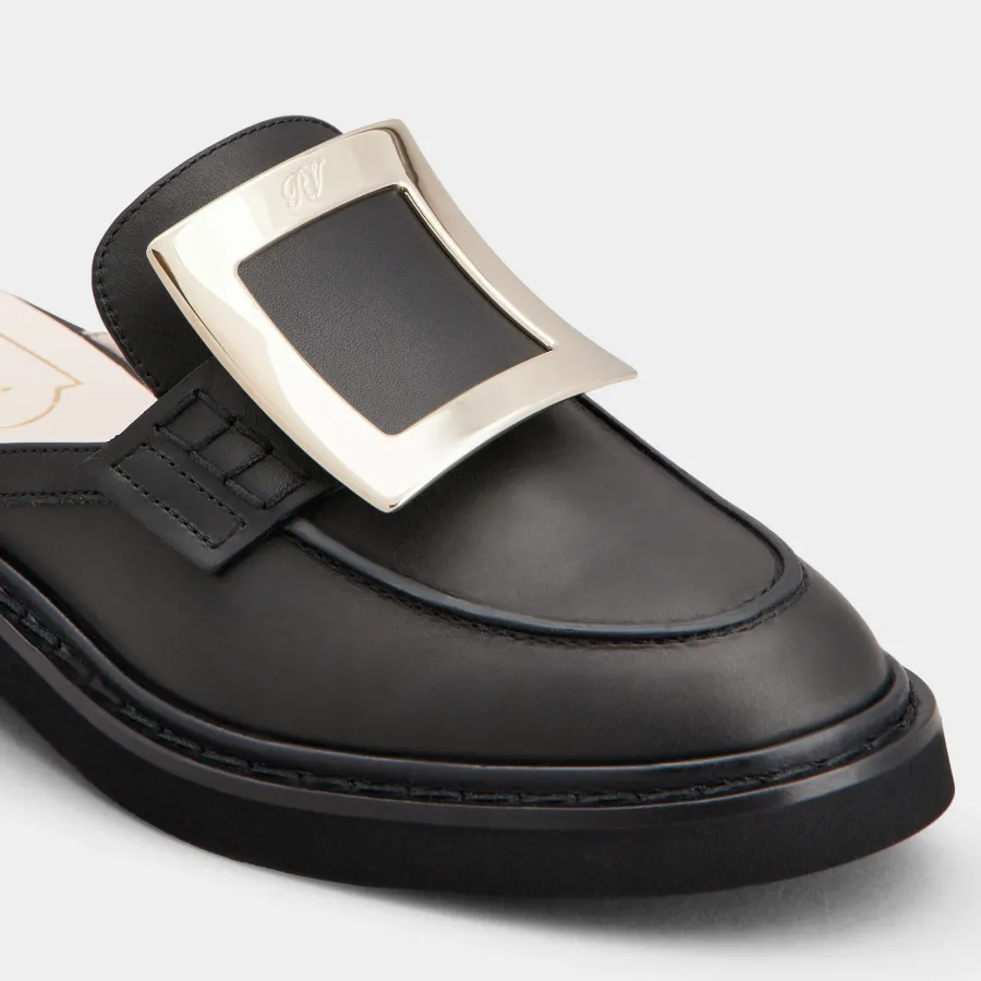 Roger Vivier Viv' Rangers Mules Loafers In Black Leather With Metal Buckle