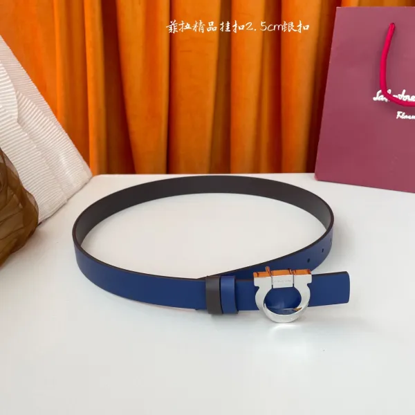 Ferragamo Women's Gancini Reversible Fixed Belt In Mint Blue/Blue/Red/Black/Pink Calfskin With Gold/Silver Hardware 25mm - Image 7