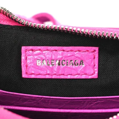 Balenciaga Le Cagole Mini Purse With Chain Lipstick Pink Agneau Arena Leather Silver Hardware