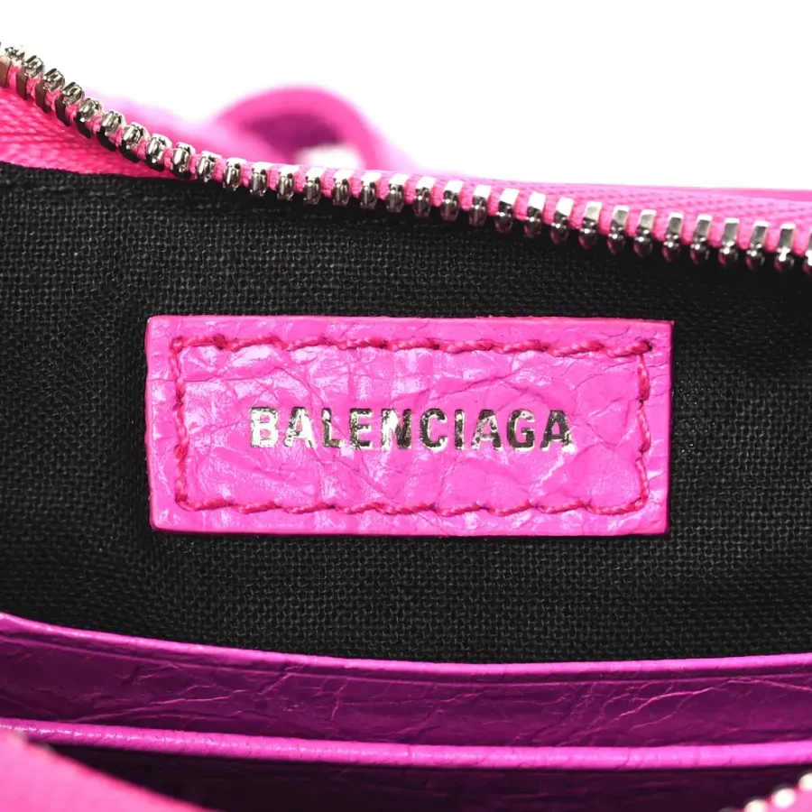 Balenciaga Le Cagole Mini Purse With Chain Lipstick Pink Agneau Arena Leather Silver Hardware