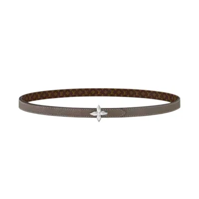 Louis Vuitton Women's Mini Flowergram Reversible Belt In Grey Calfskin And Monogram Canvas With Gold/Silver/Pink/Black Hardware 15mm