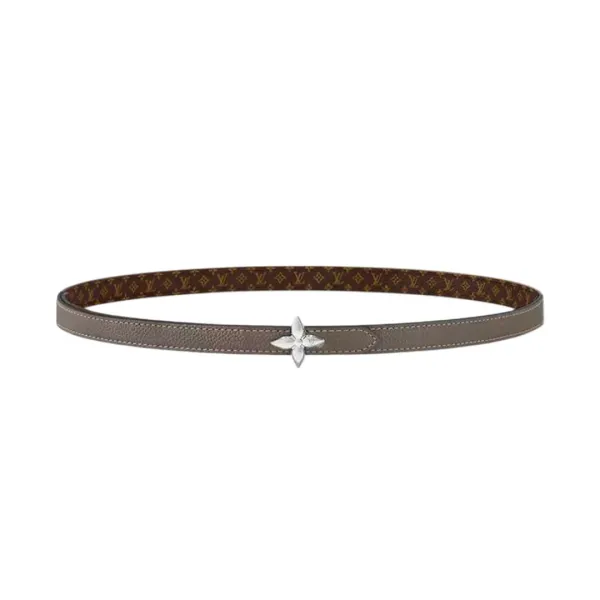 Louis Vuitton Women's Mini Flowergram Reversible Belt In Grey Calfskin And Monogram Canvas With Gold/Silver/Pink/Black Hardware 15mm