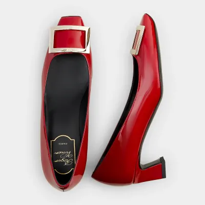 Roger Vivier Trompette Pumps High Heels In Red Patent Leather With Metal Buckle (Heel Height 4.5cm)