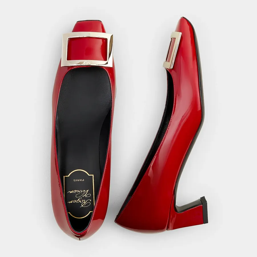 Roger Vivier Trompette Pumps High Heels In Red Patent Leather With Metal Buckle (Heel Height 4.5cm)