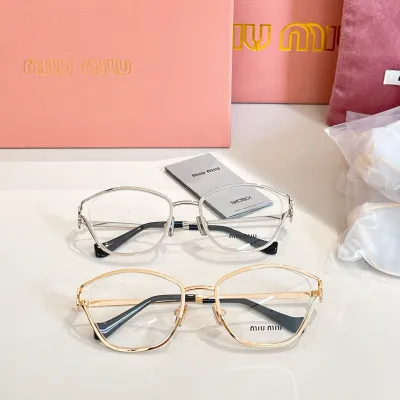 Miu Miu square frame glasses gold/silver color transparent lens Size 55口19-140
