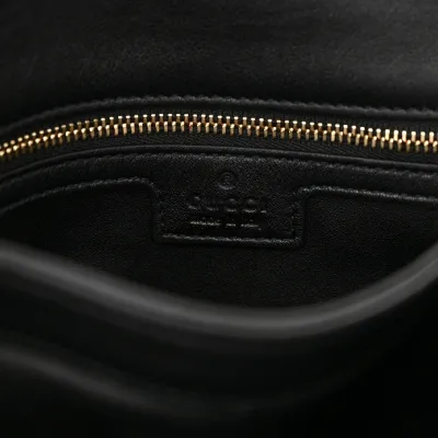 Gucci Medium Web Blondie Shoulder Flap Bag Black Roxy Calfskin Leather Gold Hardware