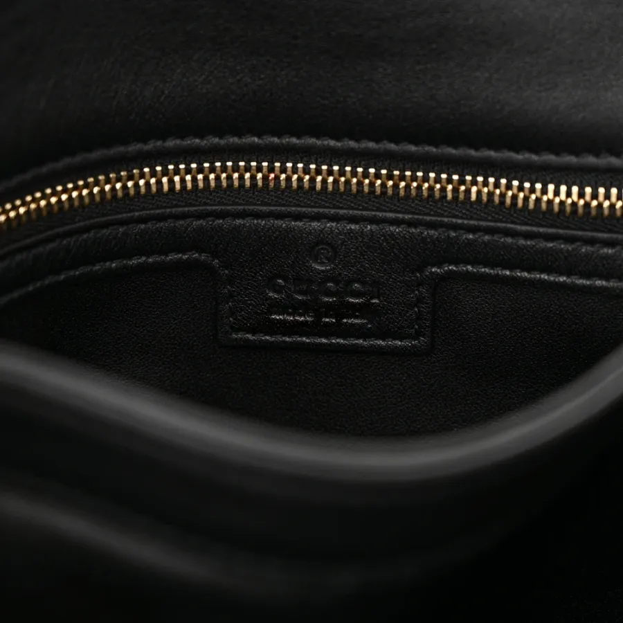 Gucci Medium Web Blondie Shoulder Flap Bag Black Roxy Calfskin Leather Gold Hardware