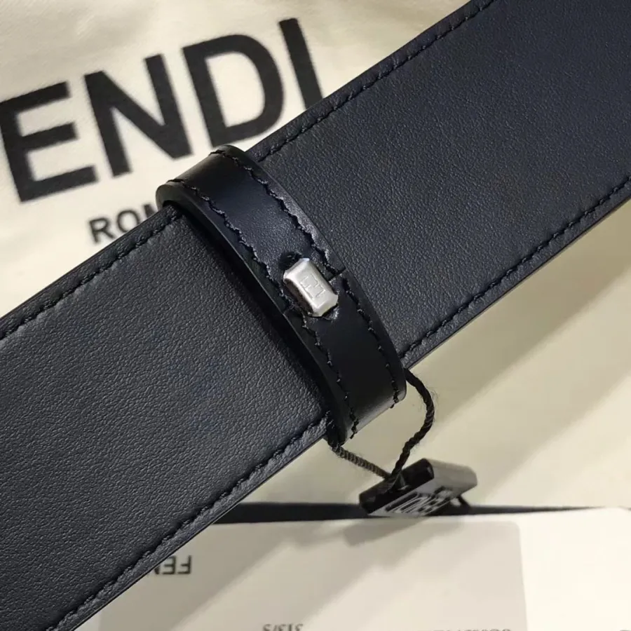 Fendi Men's FF Buckle Belt In Black F Embossed Calfskin With Gun Black Hardware 38mm
