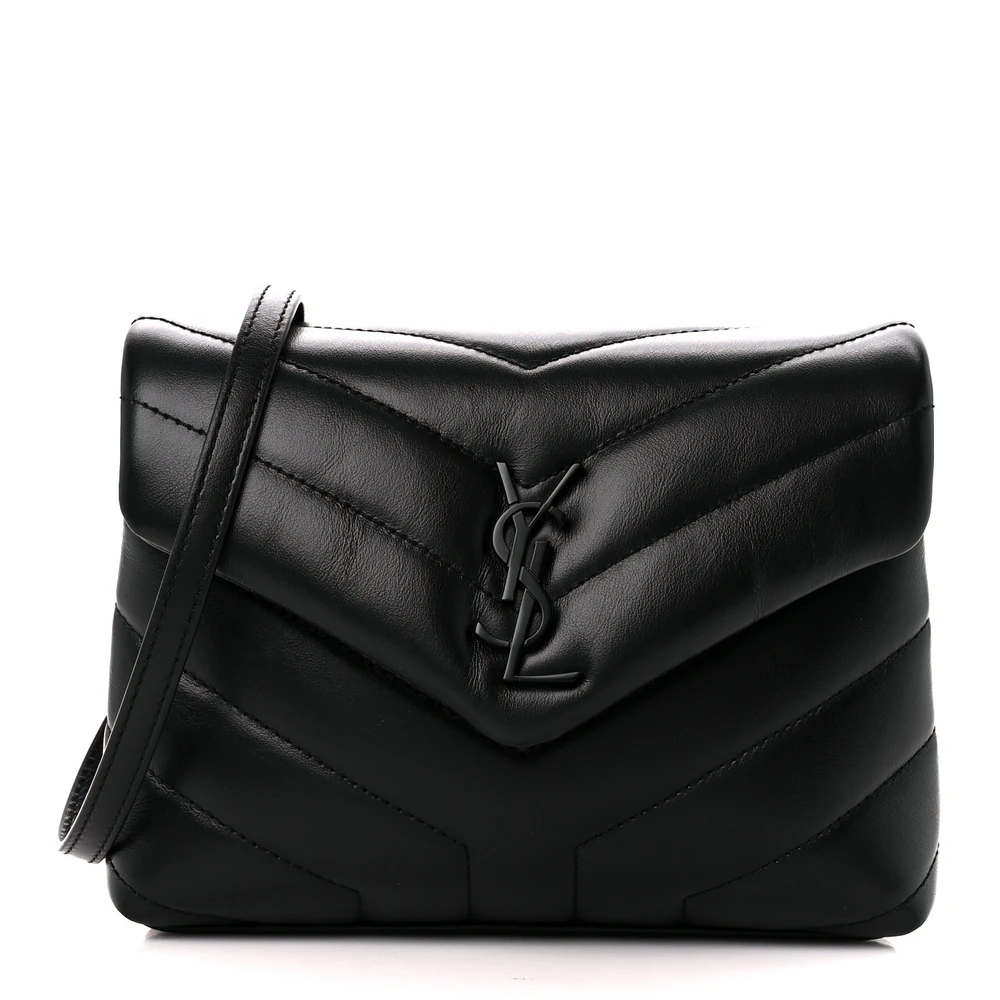 Saint Laurent Mini Loulou Crossbody Bag Preto Monograma Monocromático Y-Acinturado em Couro de Bezerro com Hardware Incognito