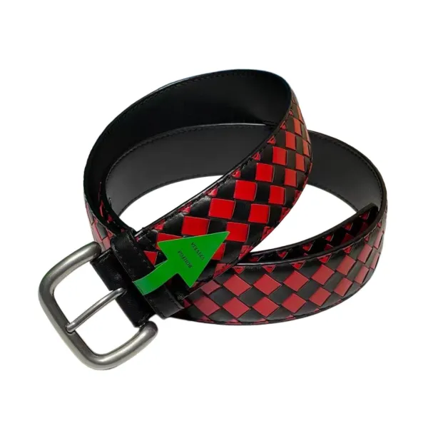 Bottega Veneta Men's Square Buckle Intrecciato Belt In Multicolor Calfskin With Silver/Matte Gun Black Hardware 35mm - Image 8