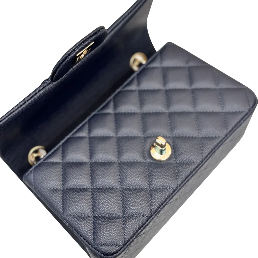 Chanel Double Flap Jumbo Blue Quilted Caviar Leather Gold Hardware